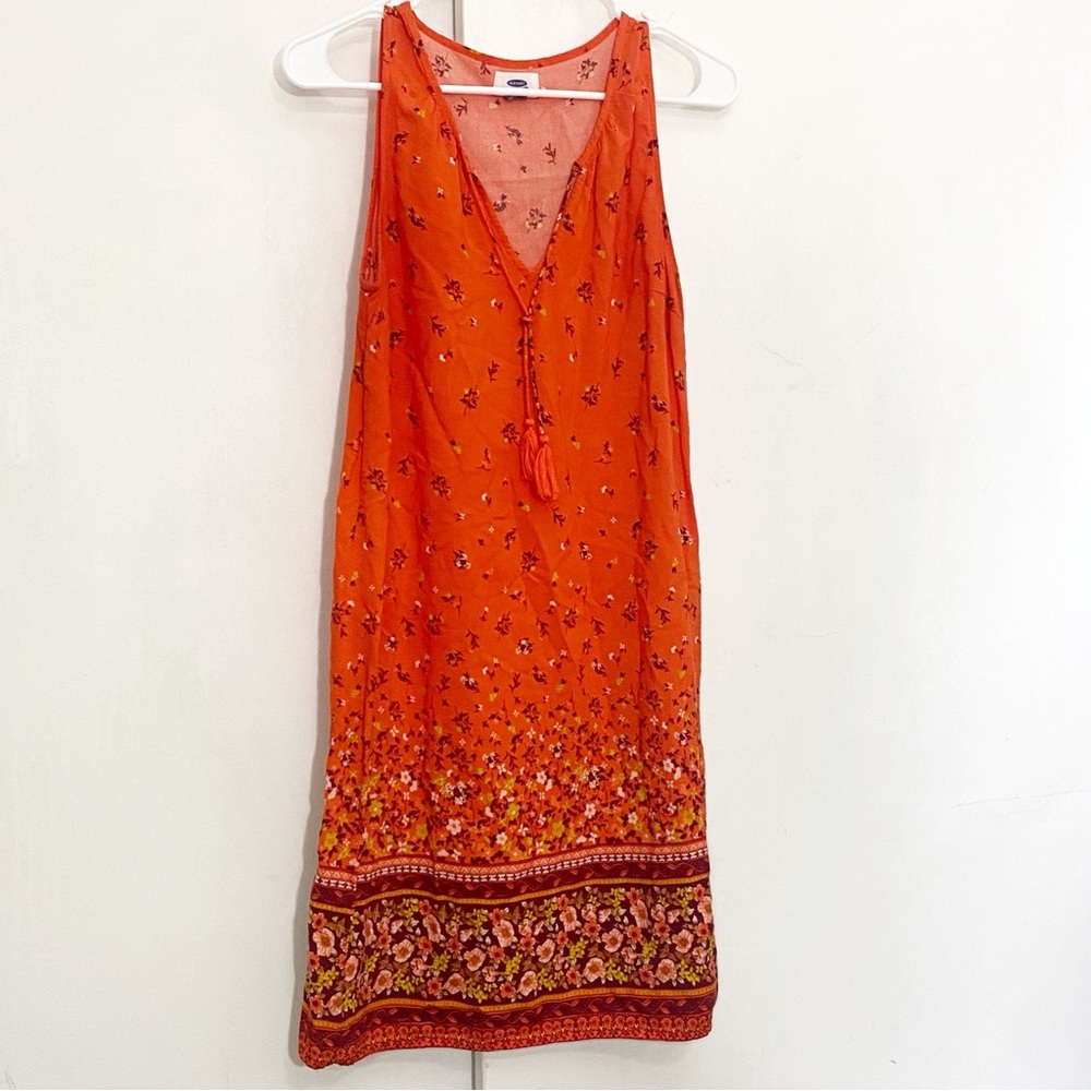 Old Navy Floral Orange Lightweight Cotton Sleeveless Border Print Dress S